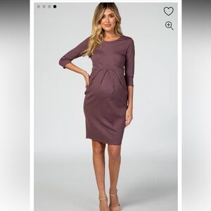 PinkBlush Mauve 3/4 Sleeves Front Pleated Maternity Dress Size XL Stretch -baby